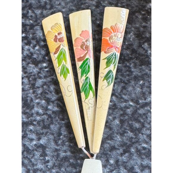 Vtg Japanese Kanzashi Hair Stick White Painted 3 \